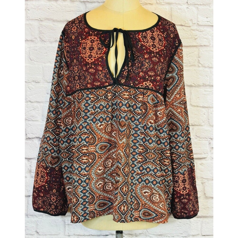 Sanctuary‎ Womens MEDIUM Patchwork Paisley Boho Blouse Peasant Top Long Sleeve